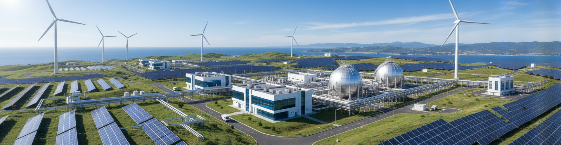 Corredor industrial com dutos e painéis digitais exibindo dados em tempo real, representando o uso técnico do hidrogênio na indústria.