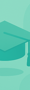Ilustração de capelo de formatura em estilo minimalista, em tons de verde-azulado.
